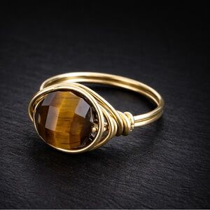 Gold Wire-Wrapped Tiger's Eye Ring - natural gemstone - custom sizes